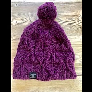 DC Purple Knit Beanie with Pom Pom